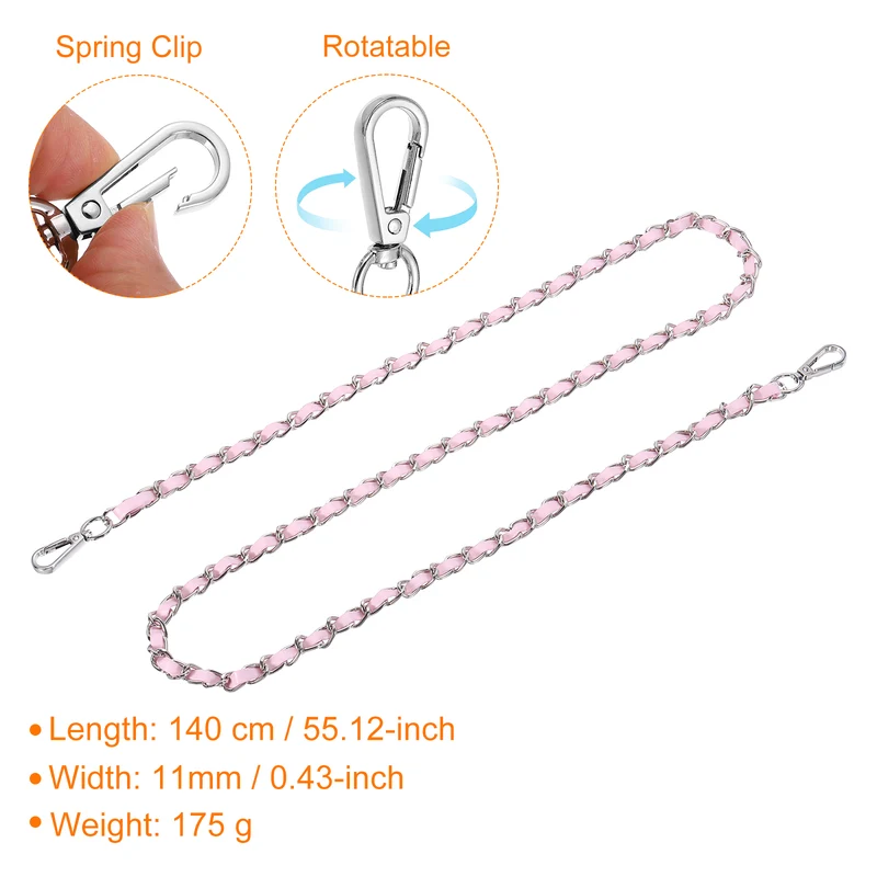 55" Purse Strap with Buckle for Shoulder and Cross Body(Pink+Silver)