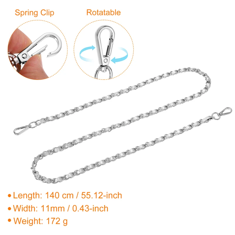 55" Purse Strap with Buckle for Shoulder and Cross Body(Silver+Silver)