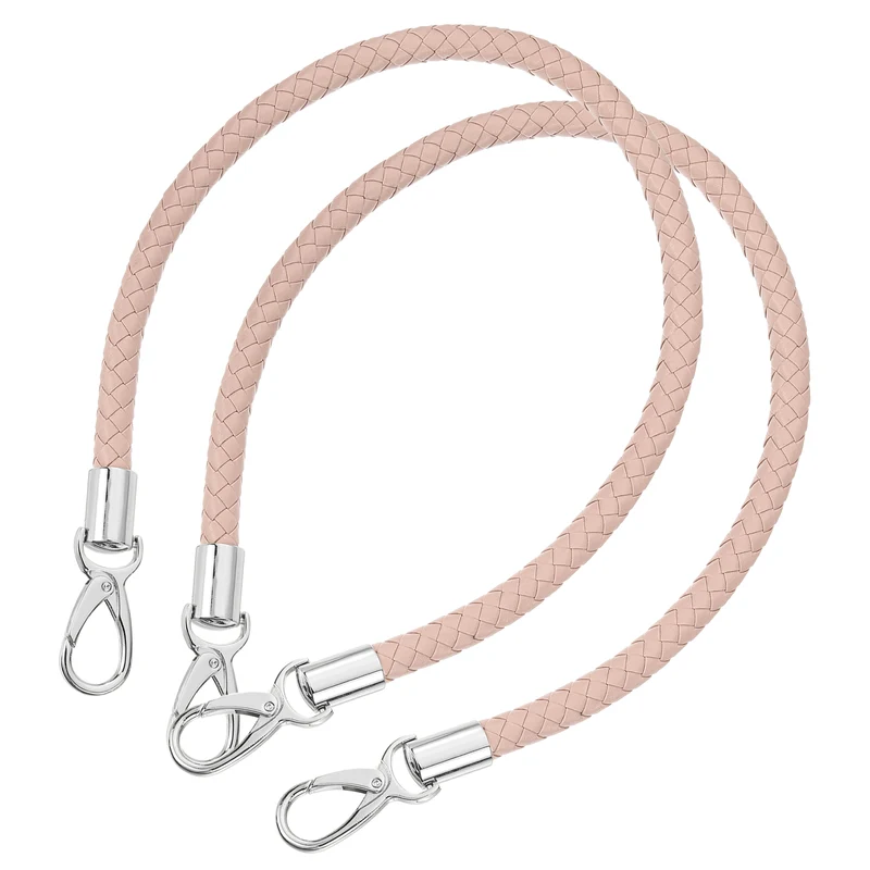 2Pcs 60cm Short Leather PU Braided Purse Replacement (Light Pink, Silver)
