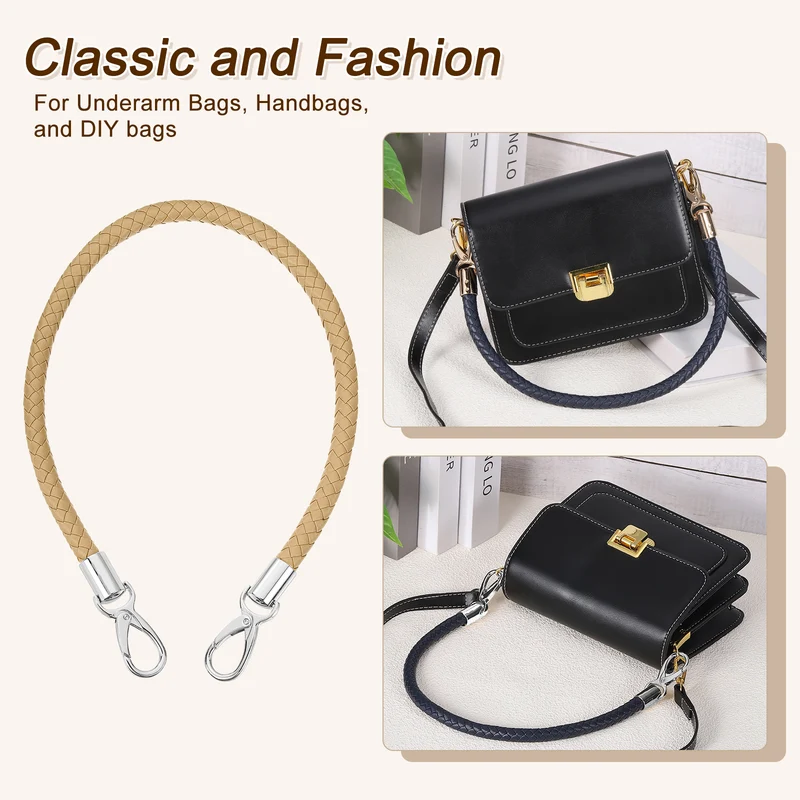 2Pcs 60cm Short Leather PU Braided Purse Replacement (Apricot, Silver)