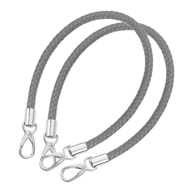 2Pcs 60cm Short Leather PU Braided Purse Replacement Dark Gray Silver
