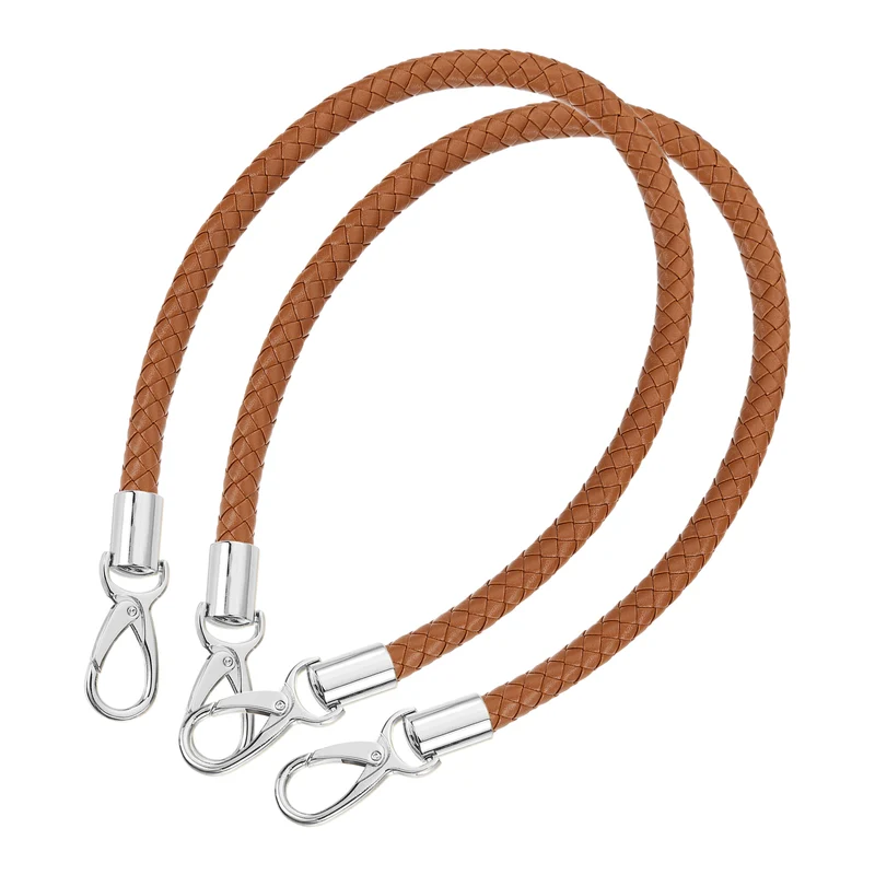 2Pcs 60cm Short Leather PU Braided Purse Replacement (Light Brown, Silver)