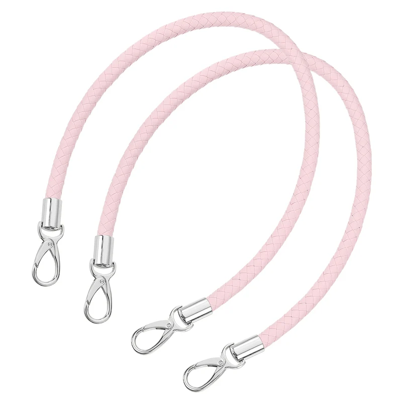 2Pcs 60cm Short Leather PU Braided Purse Replacement (Pink, Silver)