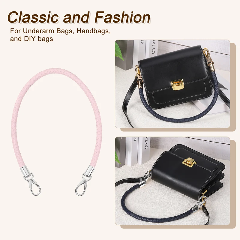 2Pcs 60cm Short Leather PU Braided Purse Replacement (Pink, Silver)