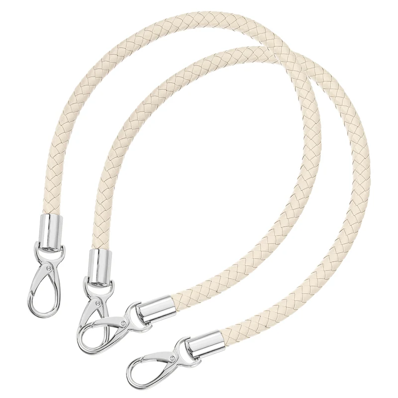 2Pcs 60cm Short Leather PU Braided Purse Replacement (Beige, Silver)