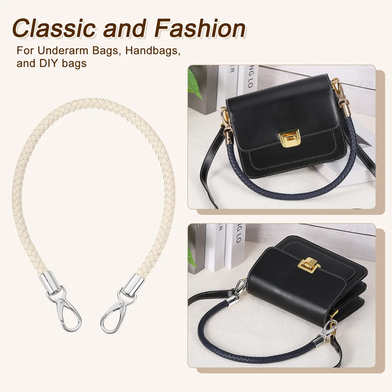 2Pcs 60cm Short Leather PU Braided Purse Replacement (Beige, Silver)