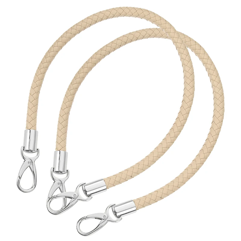 2Pcs 60cm Short Leather PU Braided Purse Replacement (Beige Pink, Silver)