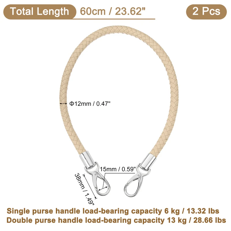 2Pcs 60cm Short Leather PU Braided Purse Replacement (Beige Pink, Silver)