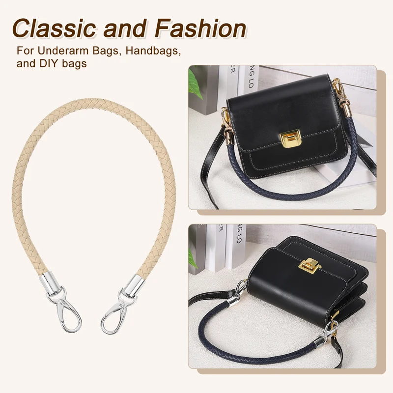 2Pcs 60cm Short Leather PU Braided Purse Replacement (Beige Pink, Silver)