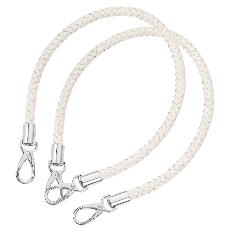 2Pcs 60cm Short Leather PU Braided Purse Replacement Beige White Silver