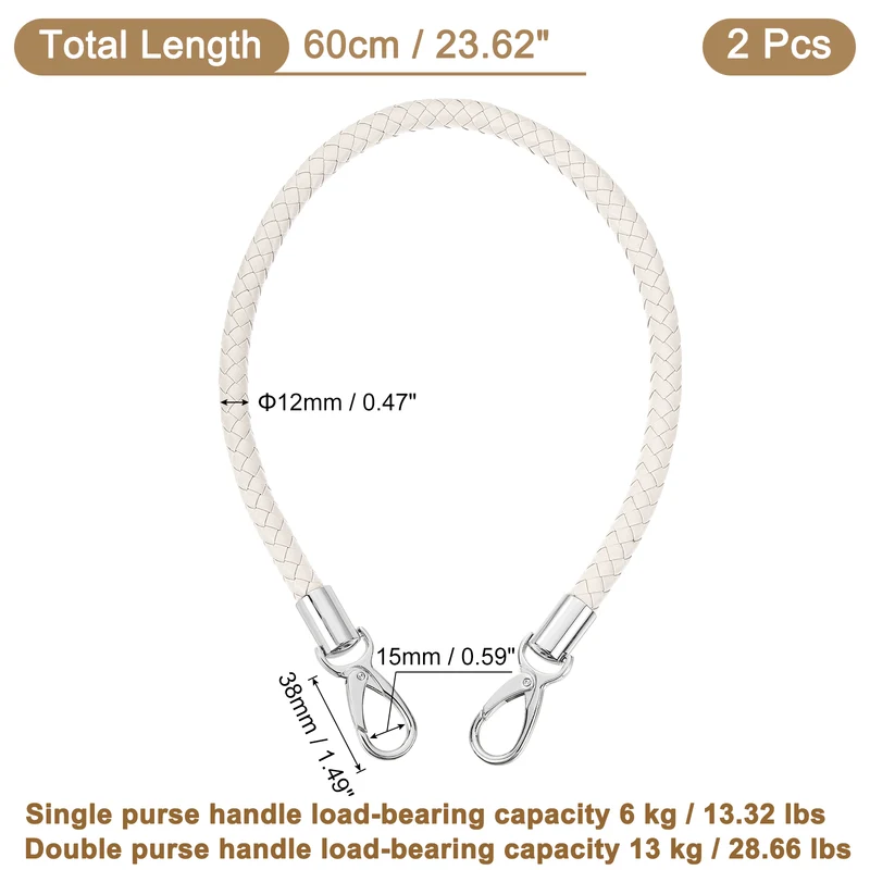2Pcs 60cm Short Leather PU Braided Purse Replacement Beige White Silver