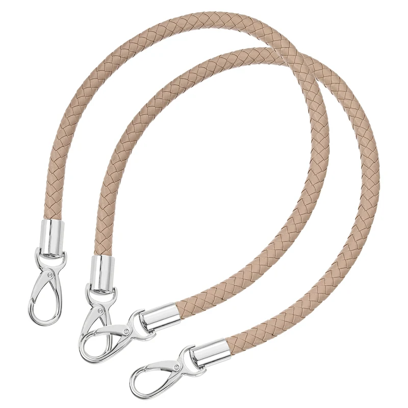 2Pcs 60cm Short Leather PU Braided Purse Replacement (Grey Brown, Silver)