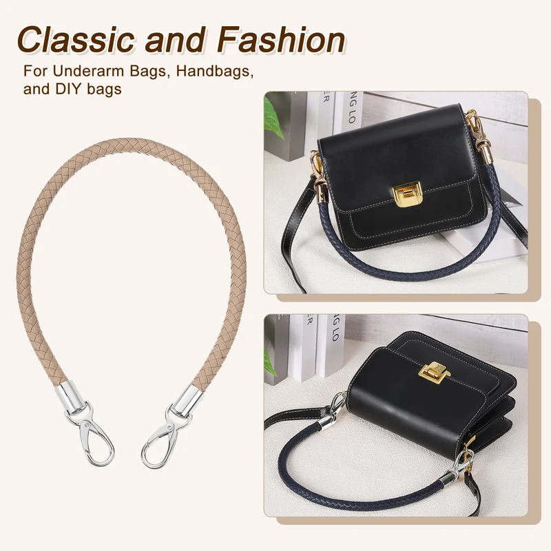 2Pcs 60cm Short Leather PU Braided Purse Replacement (Grey Brown, Silver)