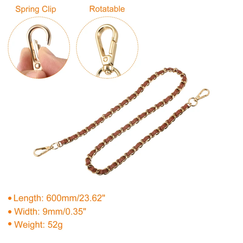 Purse Chain Strap, 24" Purse Strap Shoulder Replacement Strap, 2Pcs Brown+Gold