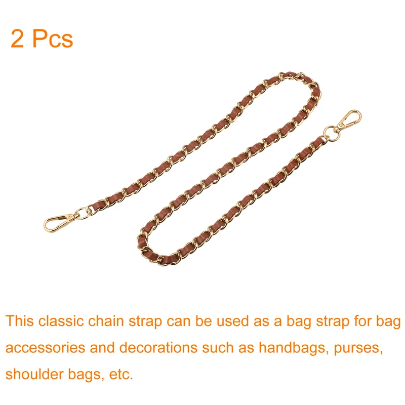 Purse Chain Strap, 24" Purse Strap Shoulder Replacement Strap, 2Pcs Brown+Gold