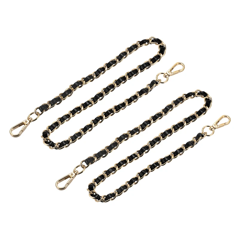 Purse Chain Strap, 24" Purse Strap Shoulder Replacement Strap, 2Pcs Black+Gold
