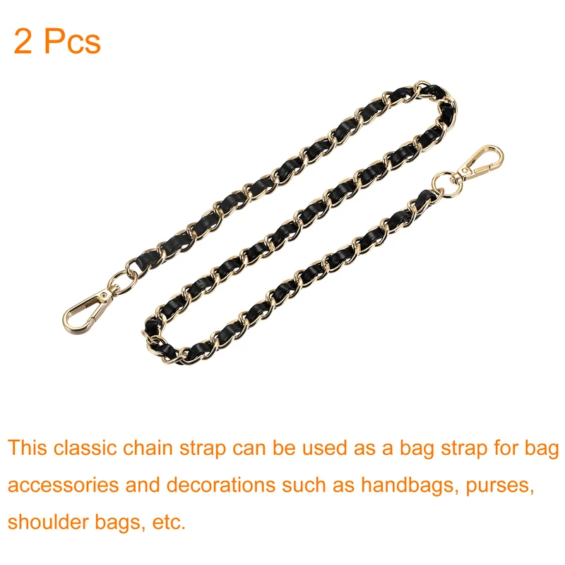 Purse Chain Strap, 24" Purse Strap Shoulder Replacement Strap, 2Pcs Black+Gold