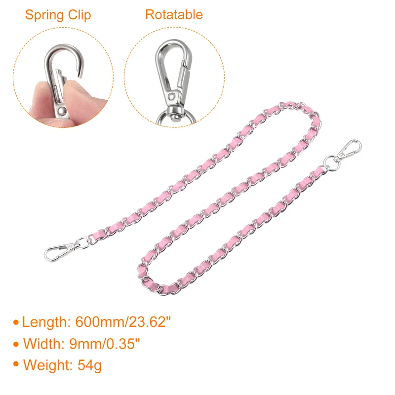 Purse Chain Strap, 24" Purse Strap Shoulder Replacement Strap, 2Pcs Pink+Silver