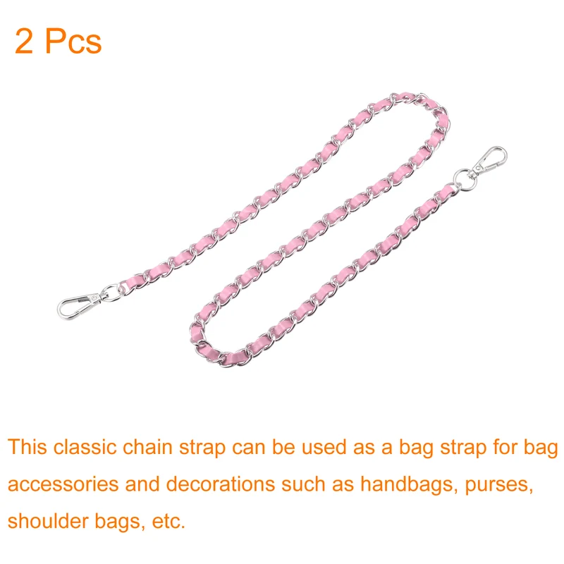 Purse Chain Strap, 24" Purse Strap Shoulder Replacement Strap, 2Pcs Pink+Silver