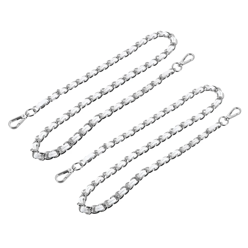 Purse Chain Strap, 24" Purse Strap Shoulder Replacement Strap 2Pcs White+Silver