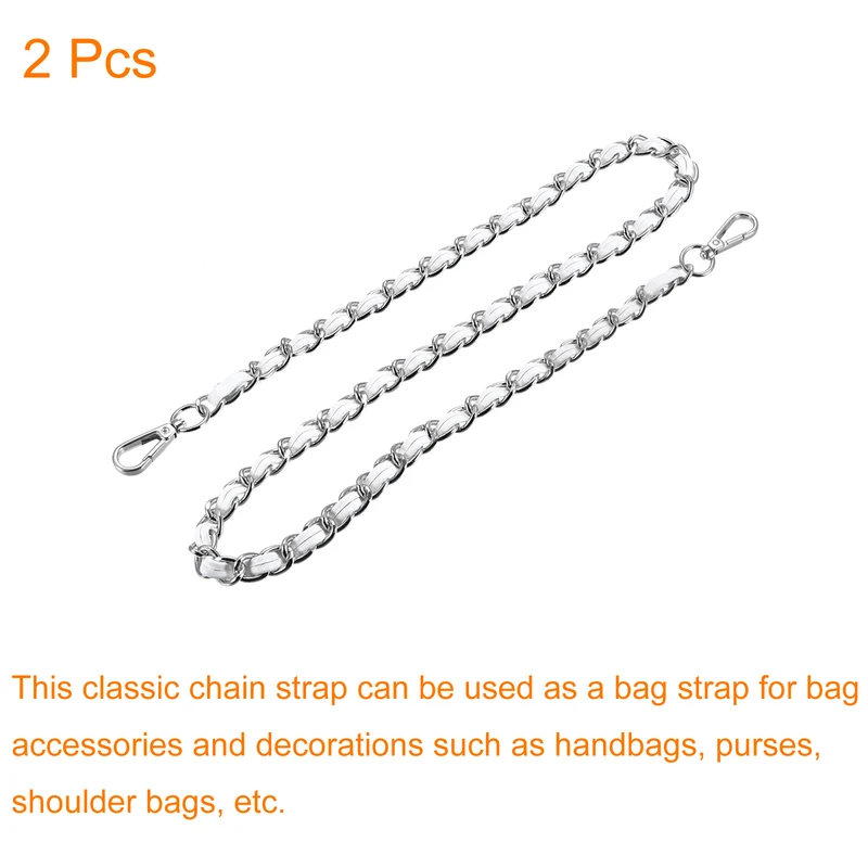 Purse Chain Strap, 24" Purse Strap Shoulder Replacement Strap 2Pcs White+Silver