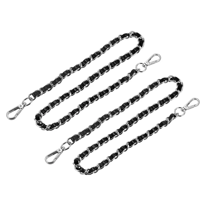 Purse Chain Strap, 24" Purse Strap Shoulder Replacement Strap 2Pcs Black+Silver