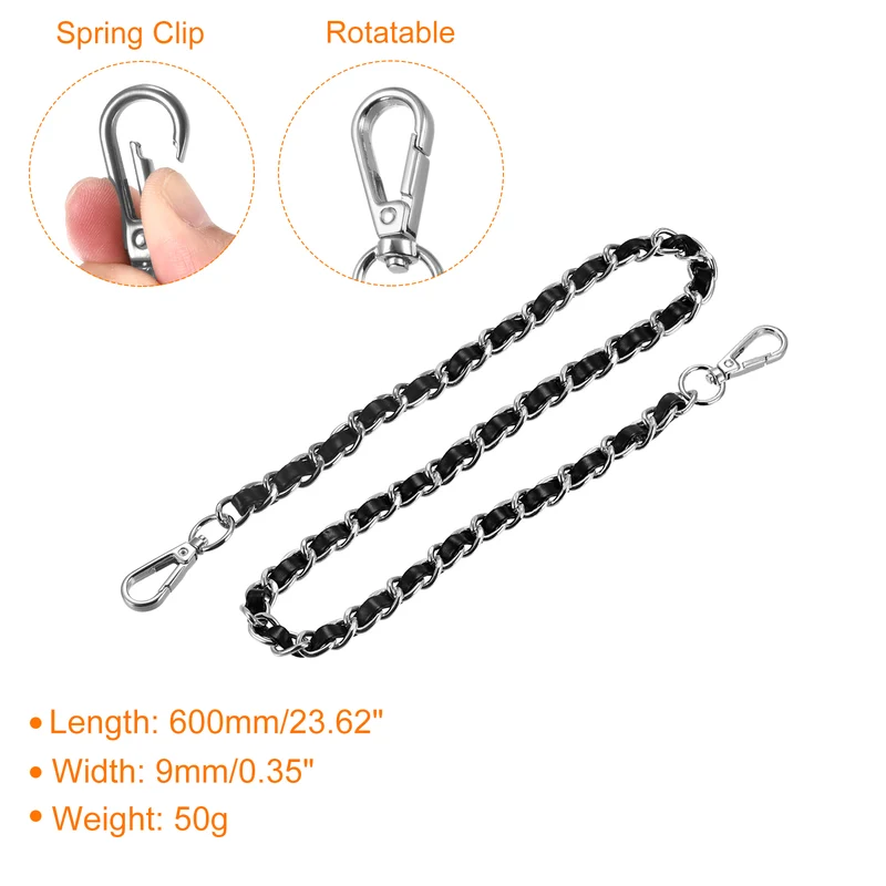 Purse Chain Strap, 24" Purse Strap Shoulder Replacement Strap 2Pcs Black+Silver