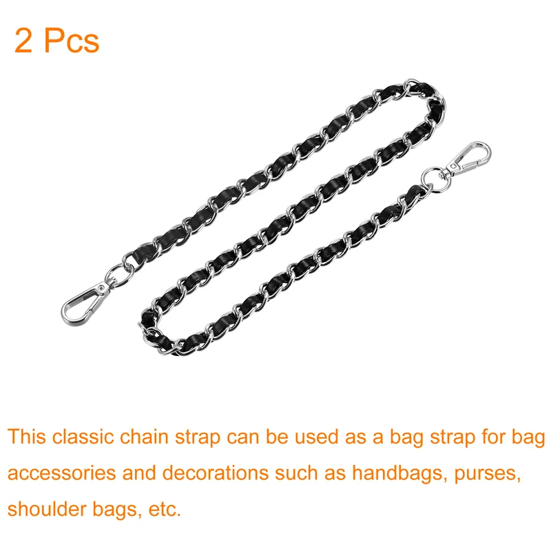 Purse Chain Strap, 24" Purse Strap Shoulder Replacement Strap 2Pcs Black+Silver
