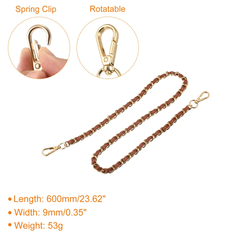 Purse Chain Strap, 24" Purse Strap Shoulder Bag Replacement Strap, Brown+Gold