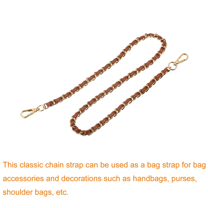 Purse Chain Strap, 24" Purse Strap Shoulder Bag Replacement Strap, Brown+Gold