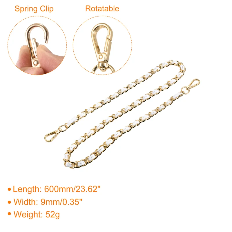 Purse Chain Strap, 24" Purse Strap Shoulder Bag Replacement Strap, White+Gold