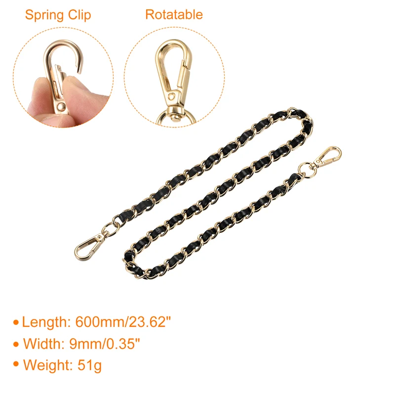 Purse Chain Strap, 24" Purse Strap Shoulder Bag Replacement Strap, Black+Gold