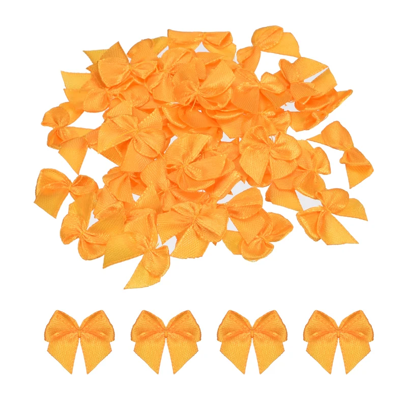100Pack Mini Ribbon Bows 1" Mini Fabric Satin Ribbon Flower Bows Orange