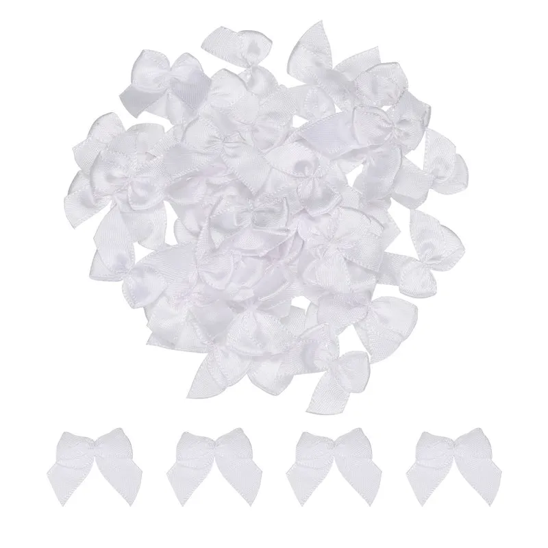 100Pcs Mini Ribbon Bows 1" Mini Fabric Satin Ribbon Flower Bows White