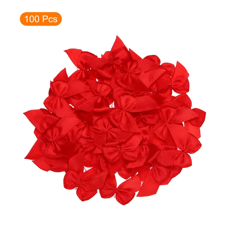 100Pcs Mini Ribbon Bows 1" Mini Fabric Satin Ribbon Flower Bows Red