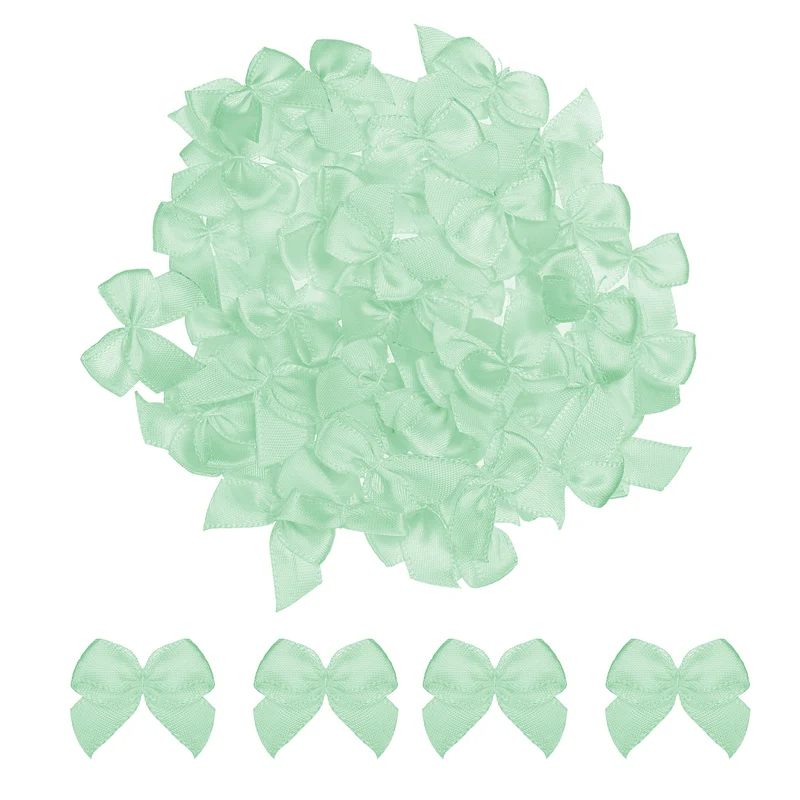 50Pcs Mini Ribbon Bow 1" Mini Fabric Satin Ribbon Flower Bows for Craft DIY Sewing Wedding Birthday Party Green