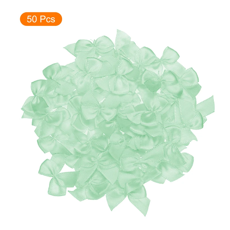 50Pcs Mini Ribbon Bow 1" Mini Fabric Satin Ribbon Flower Bows for Craft DIY Sewing Wedding Birthday Party Green