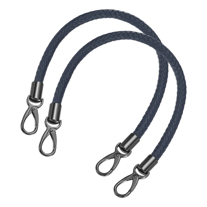 2Pcs 50cm Short Leather PU Braided Purse Replacement Handle - Dark Blue, Black