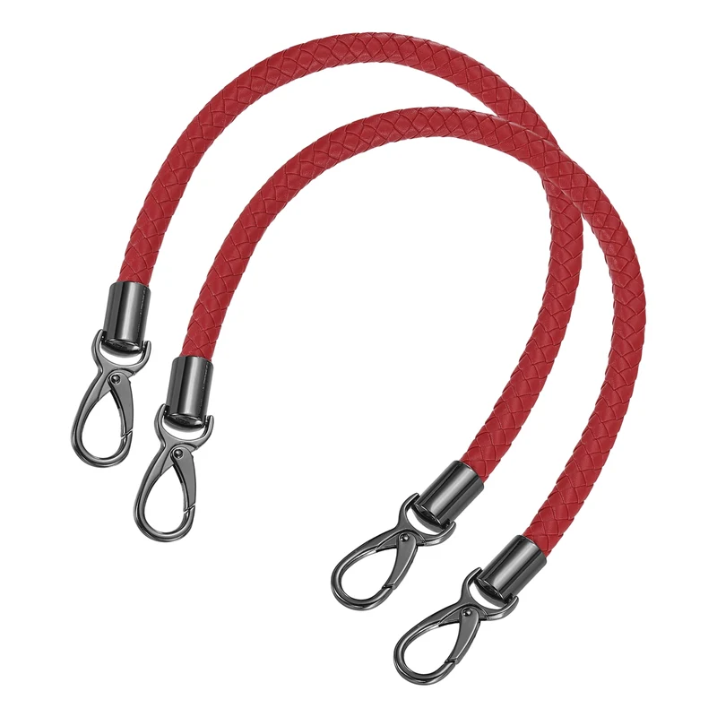 2Pcs 50cm Short Leather PU Braided Purse Replacement Handle - Red, Black