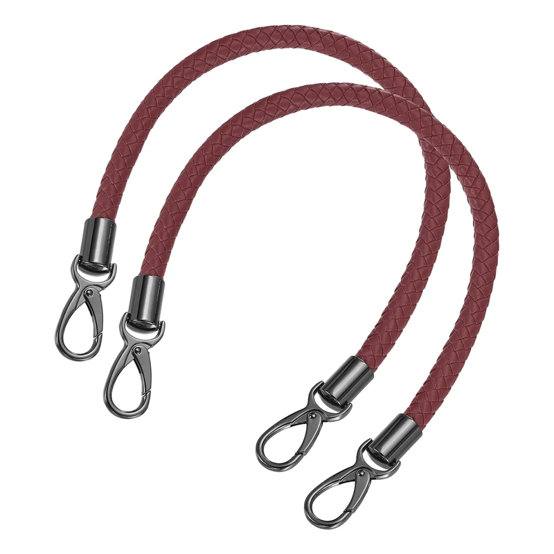 2Pcs 50cm Short Leather PU Braided Purse Replacement Handle - Dark Red, Black