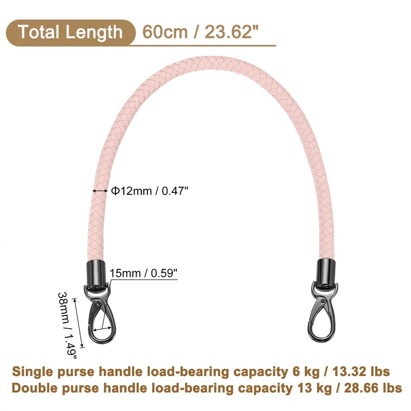 60cm Short Leather PU Braided Purse Replacement Handle - Pink, Black