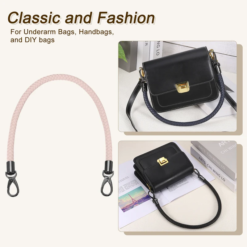 60cm Short Leather PU Braided Purse Replacement Handle - Pink, Black