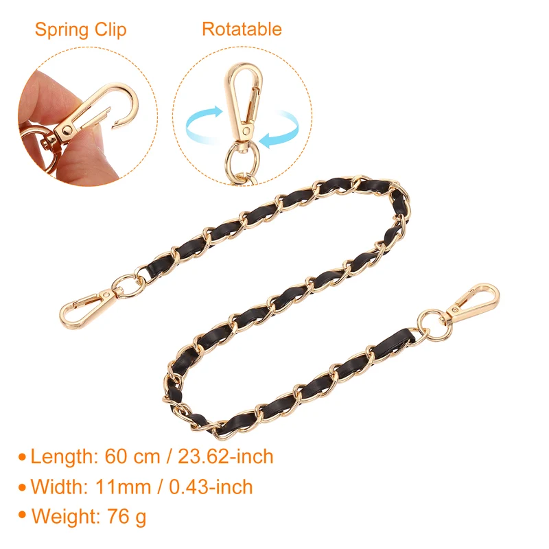24" Purse Strap with Buckle for Shoulder and Cross Body(Black+Gold)