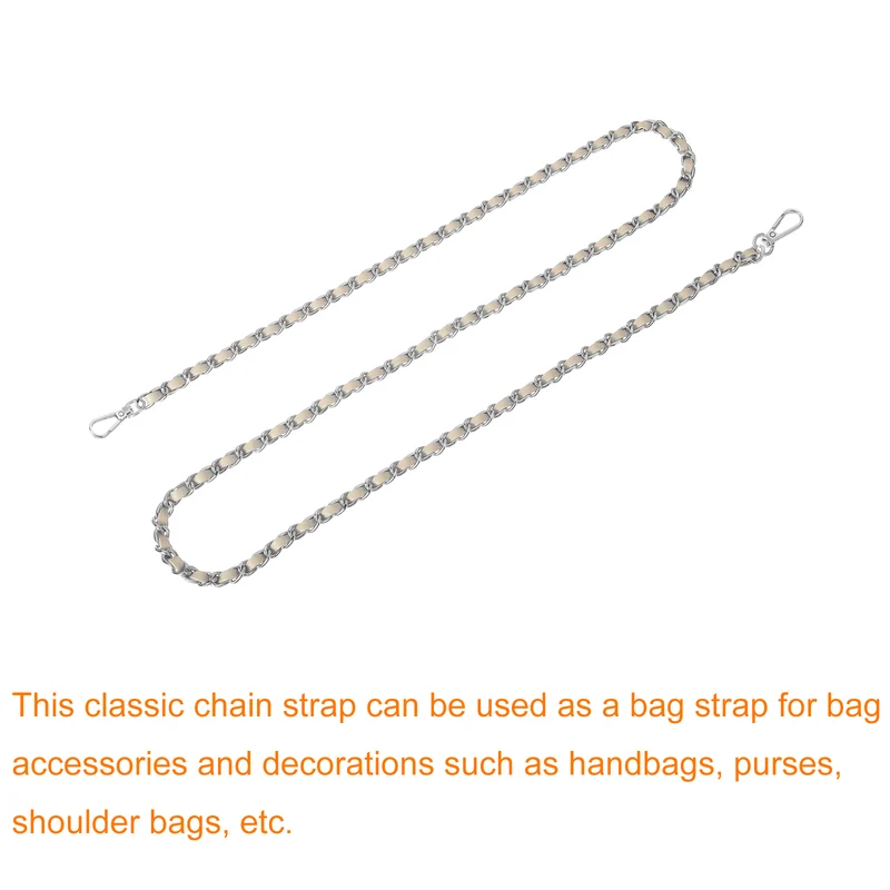 Purse Strap, 47" Leather for Shoulder and Cross Body Strap (Beige, Silver)