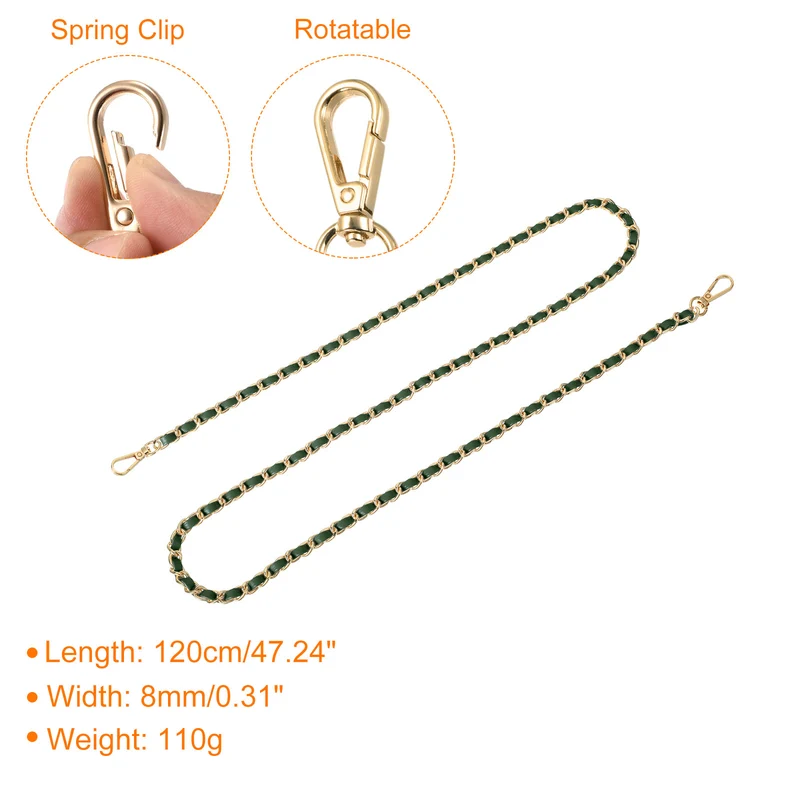 Purse Strap, 47" Leather for Shoulder and Cross Body Strap (Green, Gold)