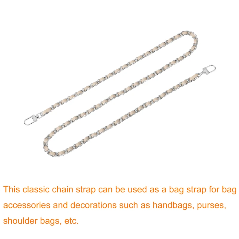 39" Purse Chain Strap with Buckles for Shoulder and Cross Body (Beige + Silver)