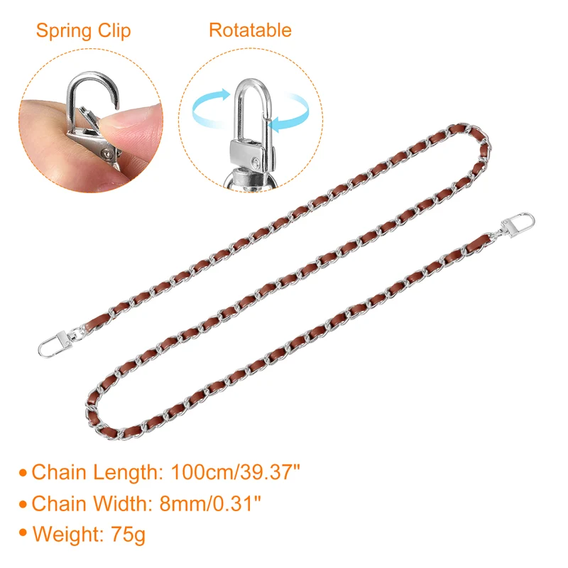 39" Purse Chain Strap with Buckles for Shoulder, Cross Body (Dark Brown, Silver)