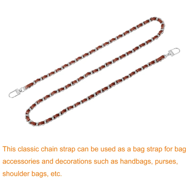39" Purse Chain Strap with Buckles for Shoulder, Cross Body (Dark Brown, Silver)