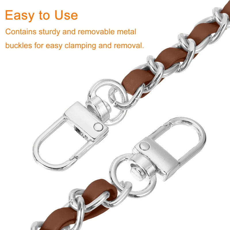 39" Purse Chain Strap with Buckles for Shoulder, Cross Body (Dark Brown, Silver)