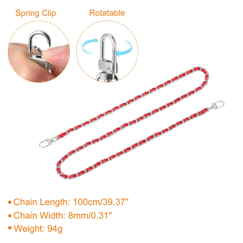 39" Purse Chain Strap with Buckles for Shoulder and Cross Body (Red + Silver)